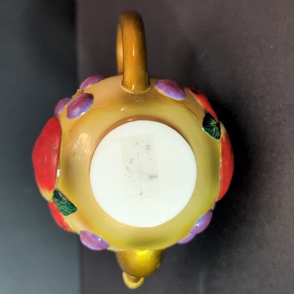 Vintage Nini Royal Worcester Mini Teapot Trinket Box ,Gold with Fruit Design. - Picture 5 of 7